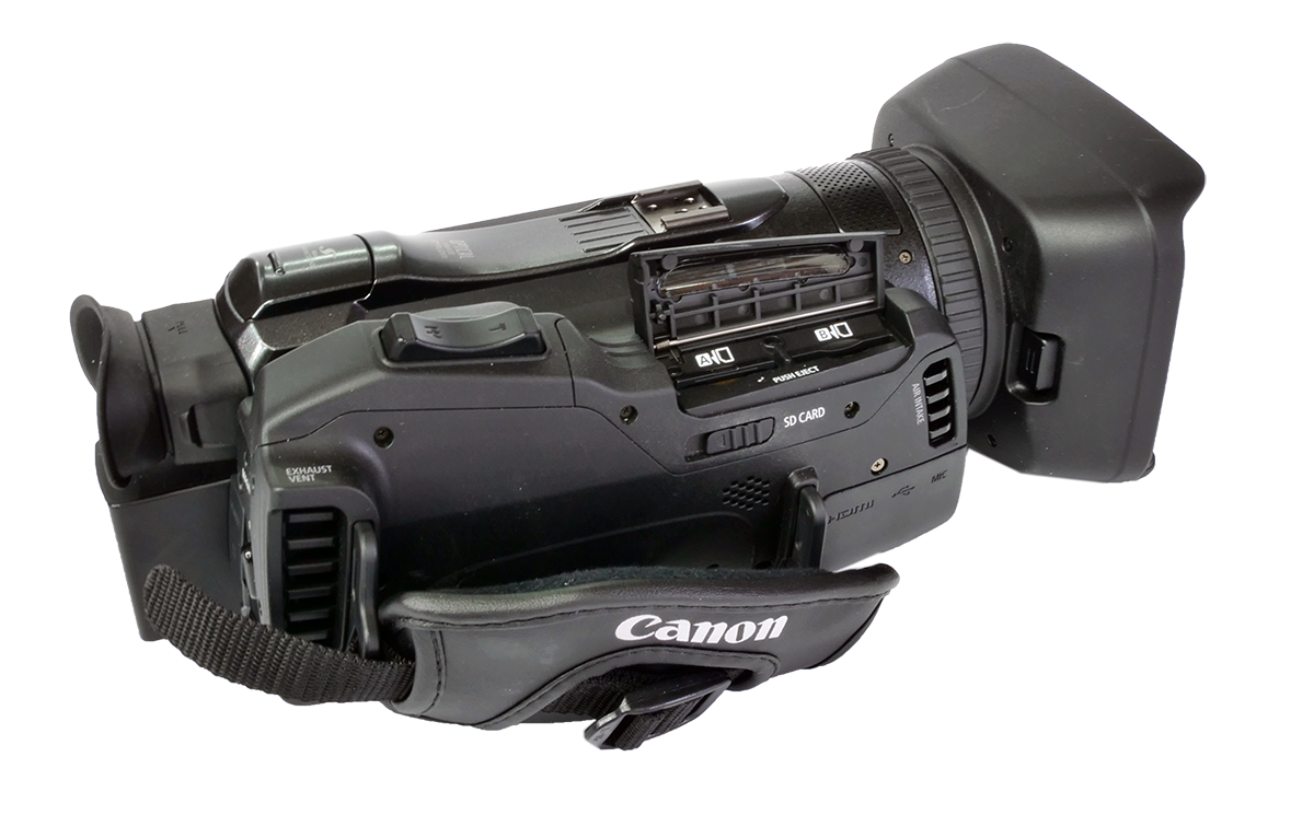 Videokamera Canon Legria GX10 zprava, SD-sloty