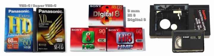 Sortiment analogových kazet do Videokamer, vč. adaptéru
