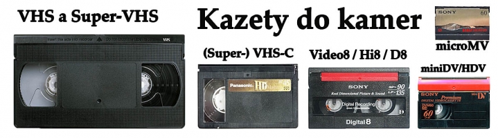 Sortiment kamerových videokazet napříč jejich historií